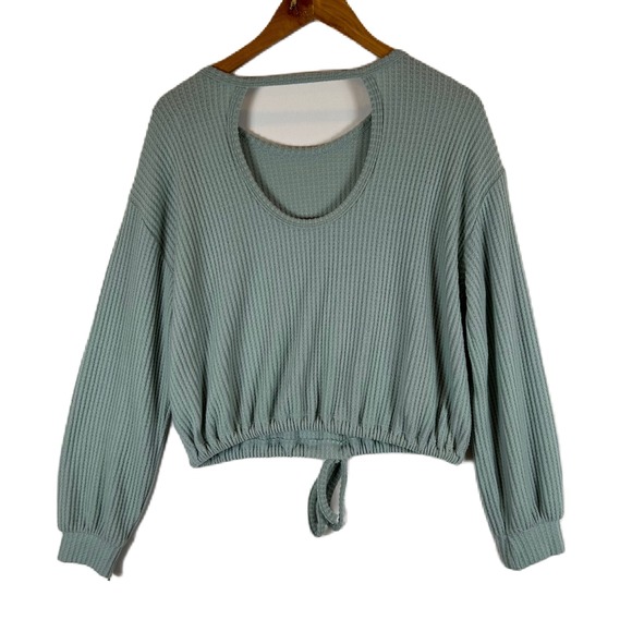 NWT Hollister Womens XS Waffle Knit Tie Front‎ Long Sleeve Top Cutout Back - Picture 2 of 11
